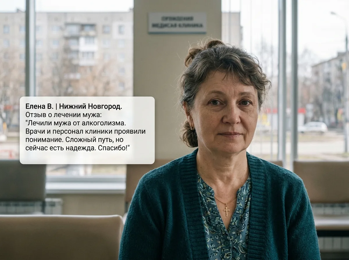 Аватар Елены В. — женщина, жена пациента наркологической клиники, отзыв о лечении алкоголизма мужа в Нижнем Новгороде